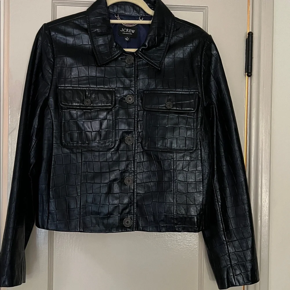 New! J. Crew Collection Lady Jacket in Croc-Embossed Black Leather - Picture 2 of 11
